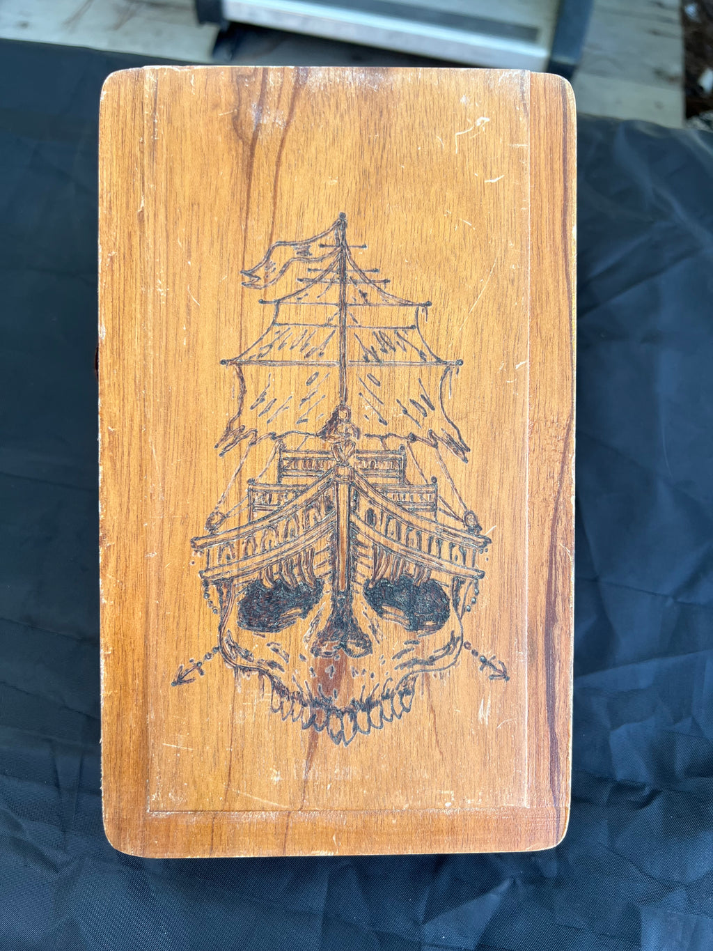 Box, Wood Burned Pirate Ship | Handcrafted Nautical Storage for Tarot, Treasures & Collectibles
