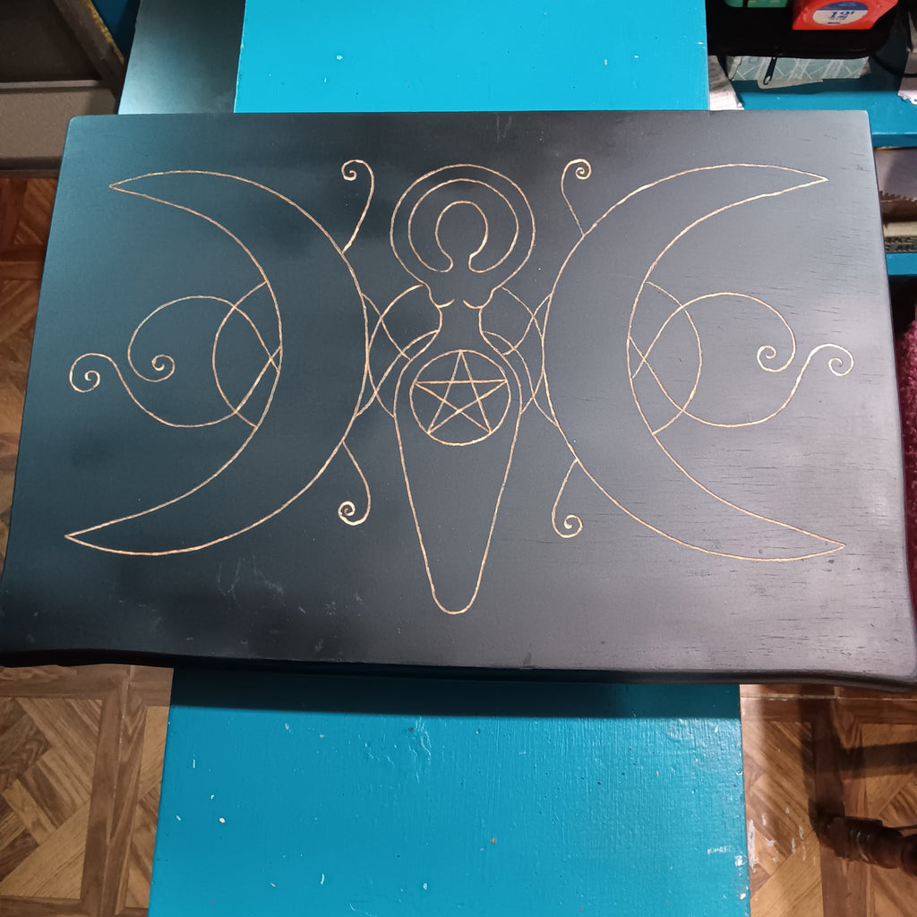 Box, Altar Wood Engraved Large - Moon Goddess
