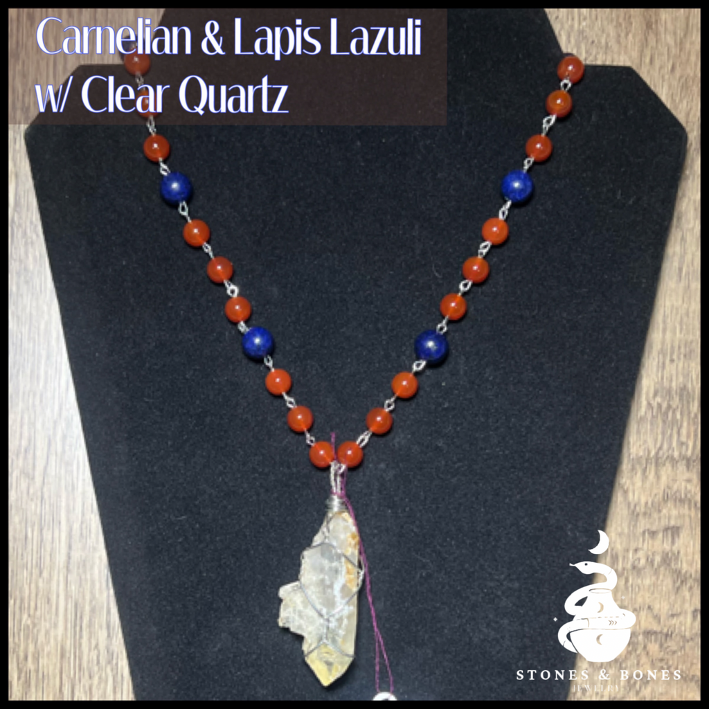 Necklace S&B 21" Lapis/Carnelian w/Clear Quartz