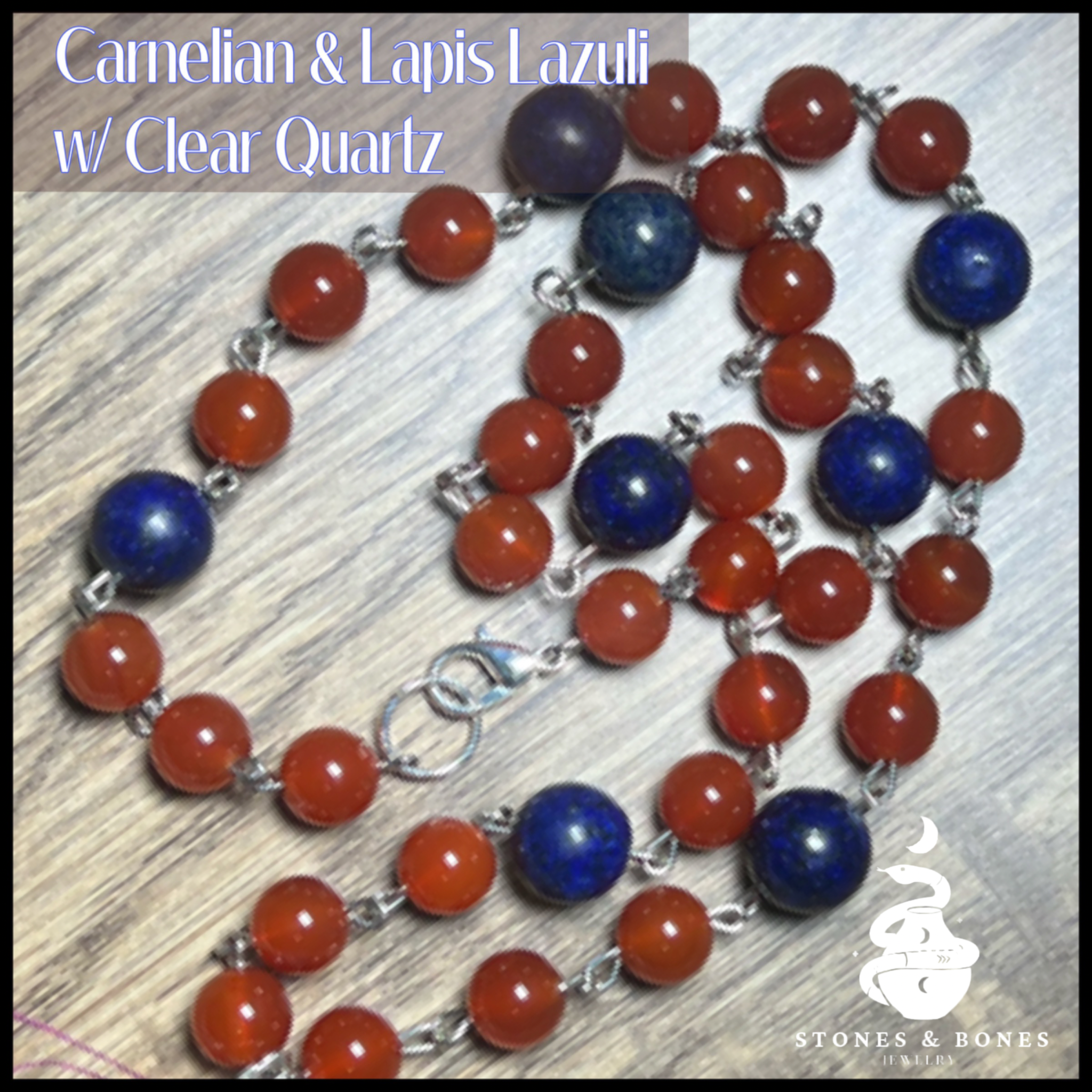 Necklace S&B 21" Lapis/Carnelian w/Clear Quartz