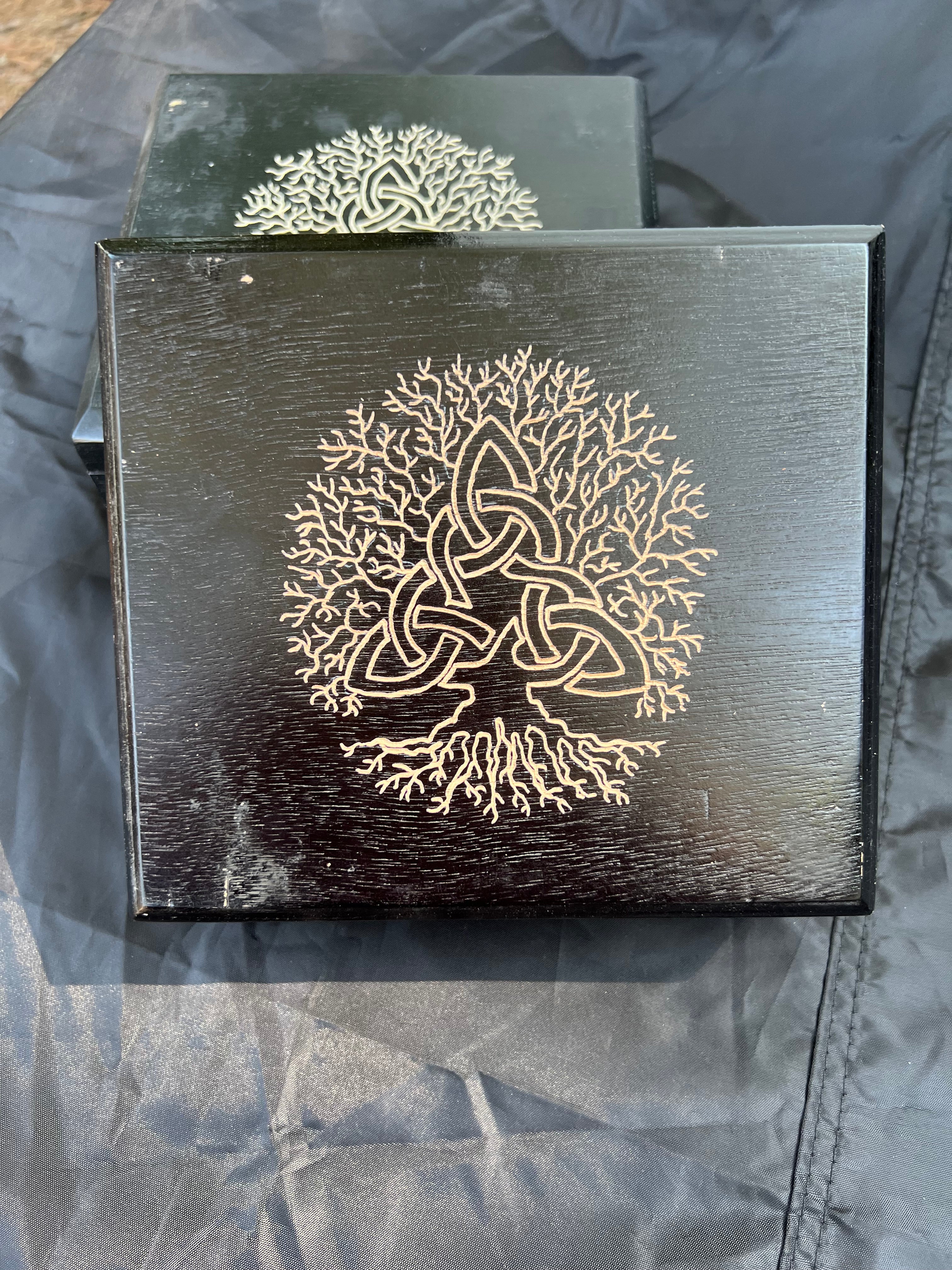 Box, Wood Engraved Celtic Tree | Handcrafted Tree of Life Storage for Tarot, Crystals & Altar Tools