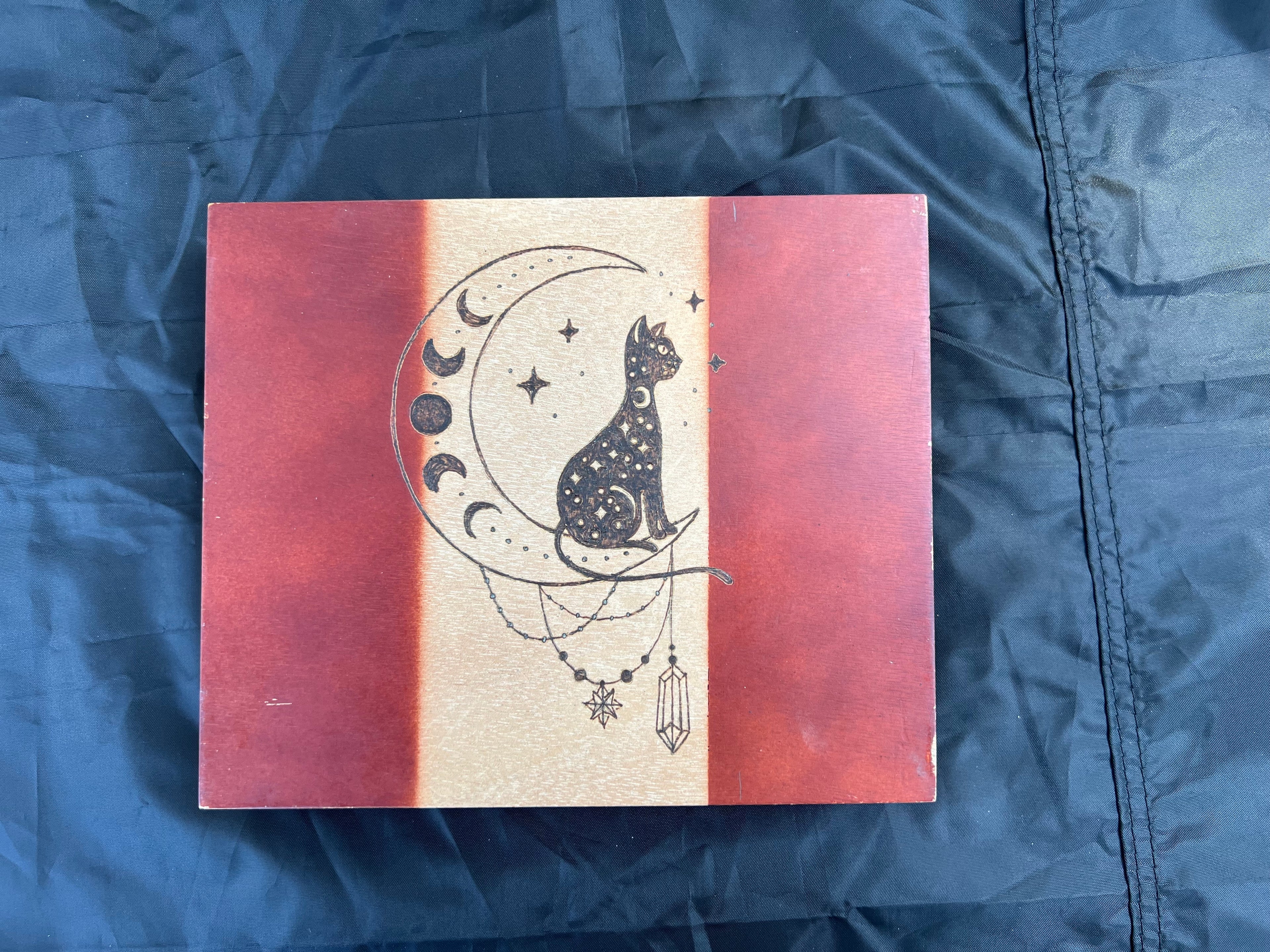 Box, Wood Burned Mystical Moon Cat | Handcrafted Mystical Storage for Tarot, Crystals & Altar Tools