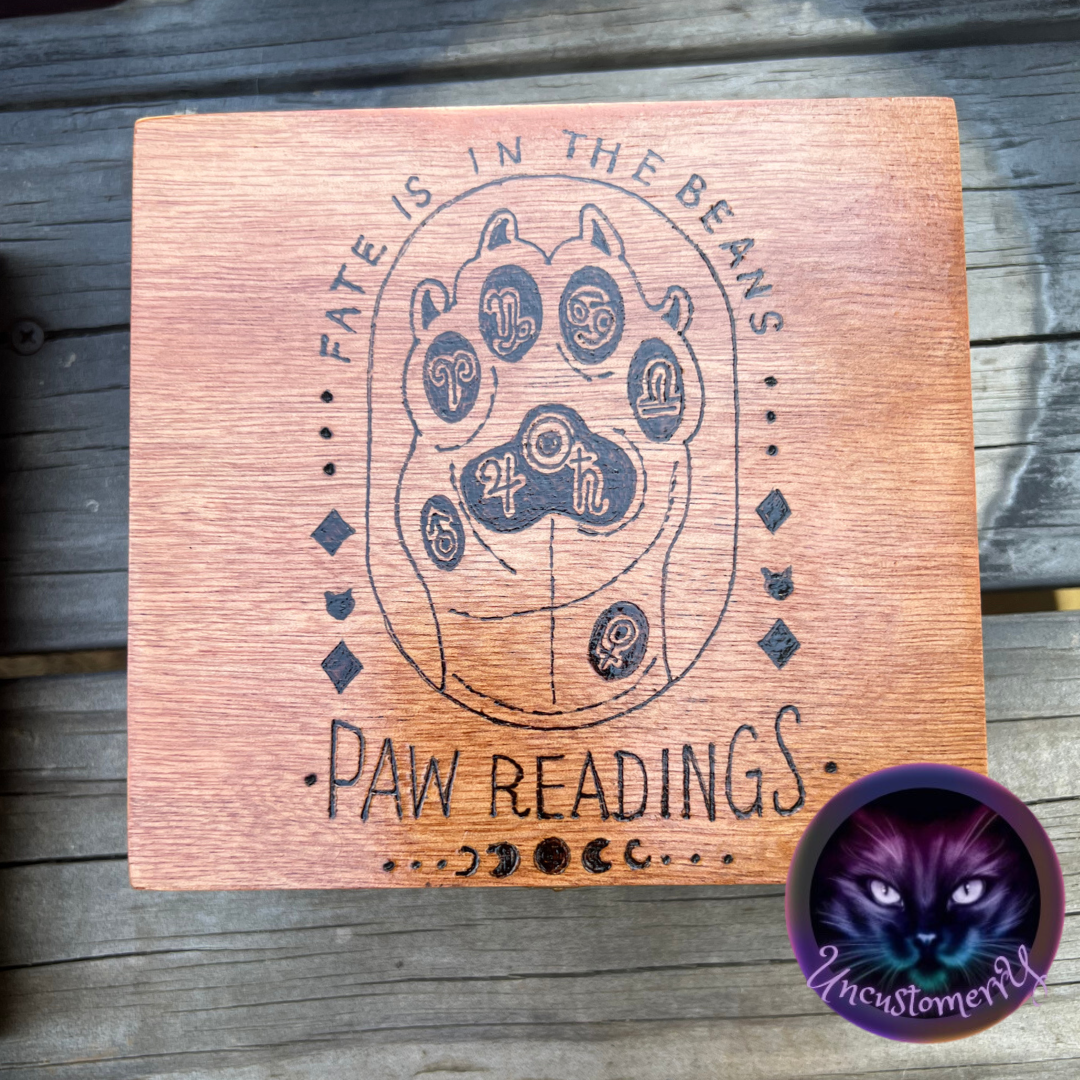 Box, Wood Burned Paw-mistry | Handcrafted Mystical Pet Storage for Tarot, Crystals & Treasures