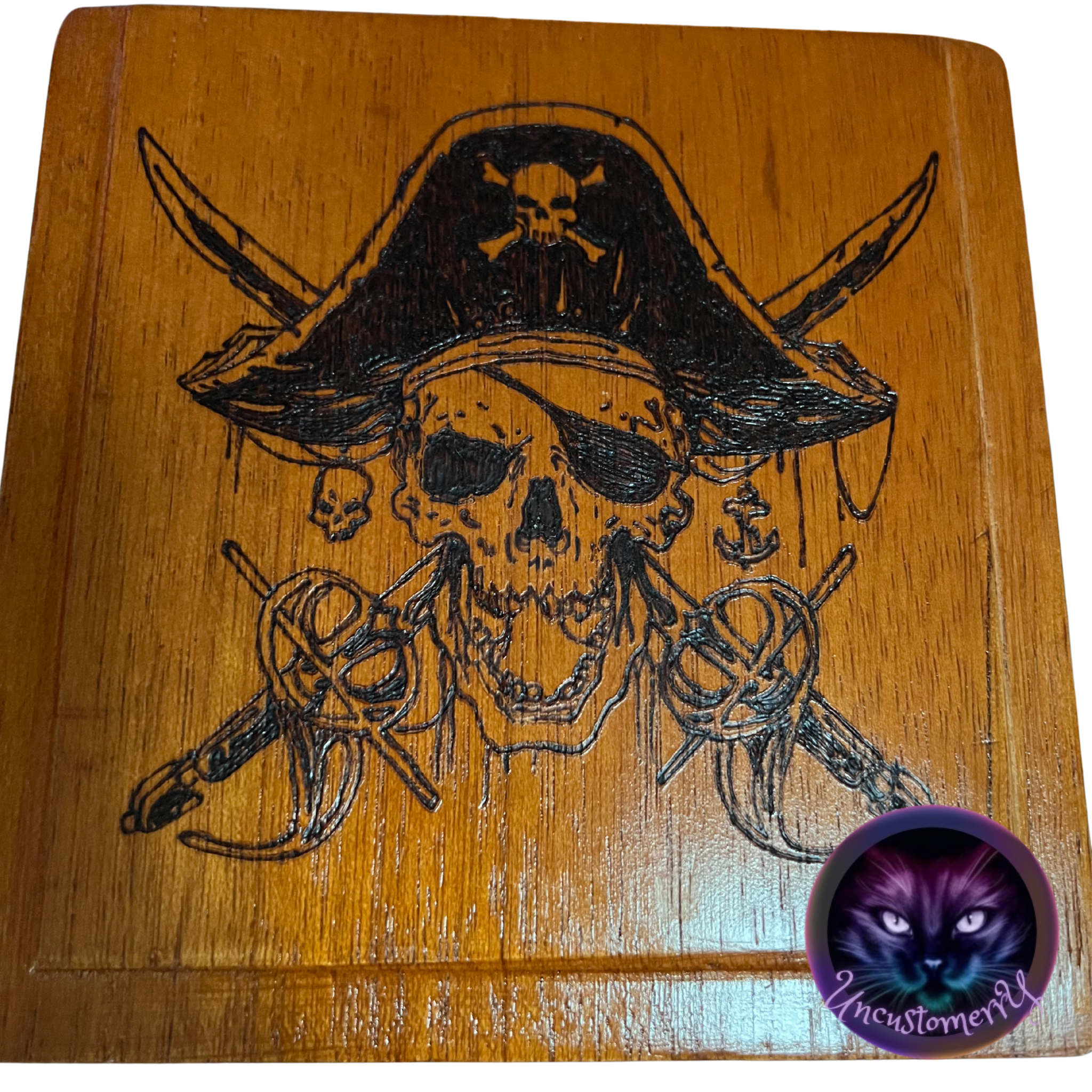 Box, Wood Burned Pirate Skull & Swords | Handcrafted Buccaneer Storage for Tarot & Treasures