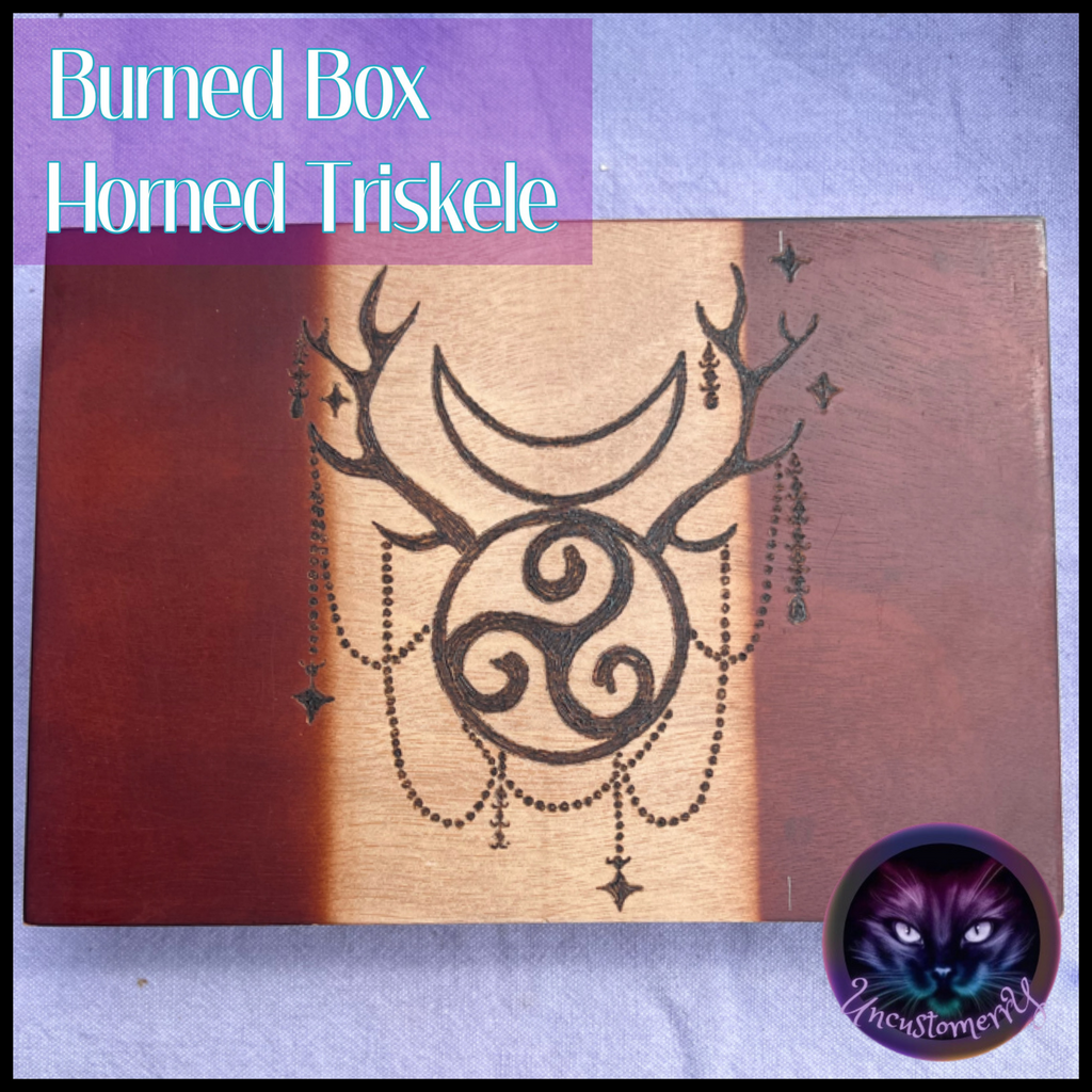 Box, Wood Burned Horned Triskele | Handcrafted Celtic Pagan Storage for Tarot & Altar Tools