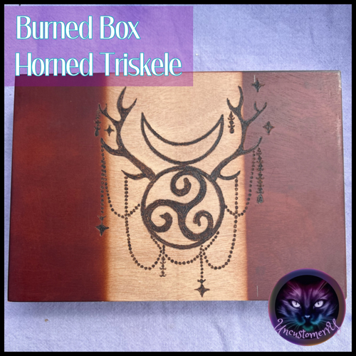 Box, Wood Burned Horned Triskele | Handcrafted Celtic Pagan Storage for Tarot & Altar Tools