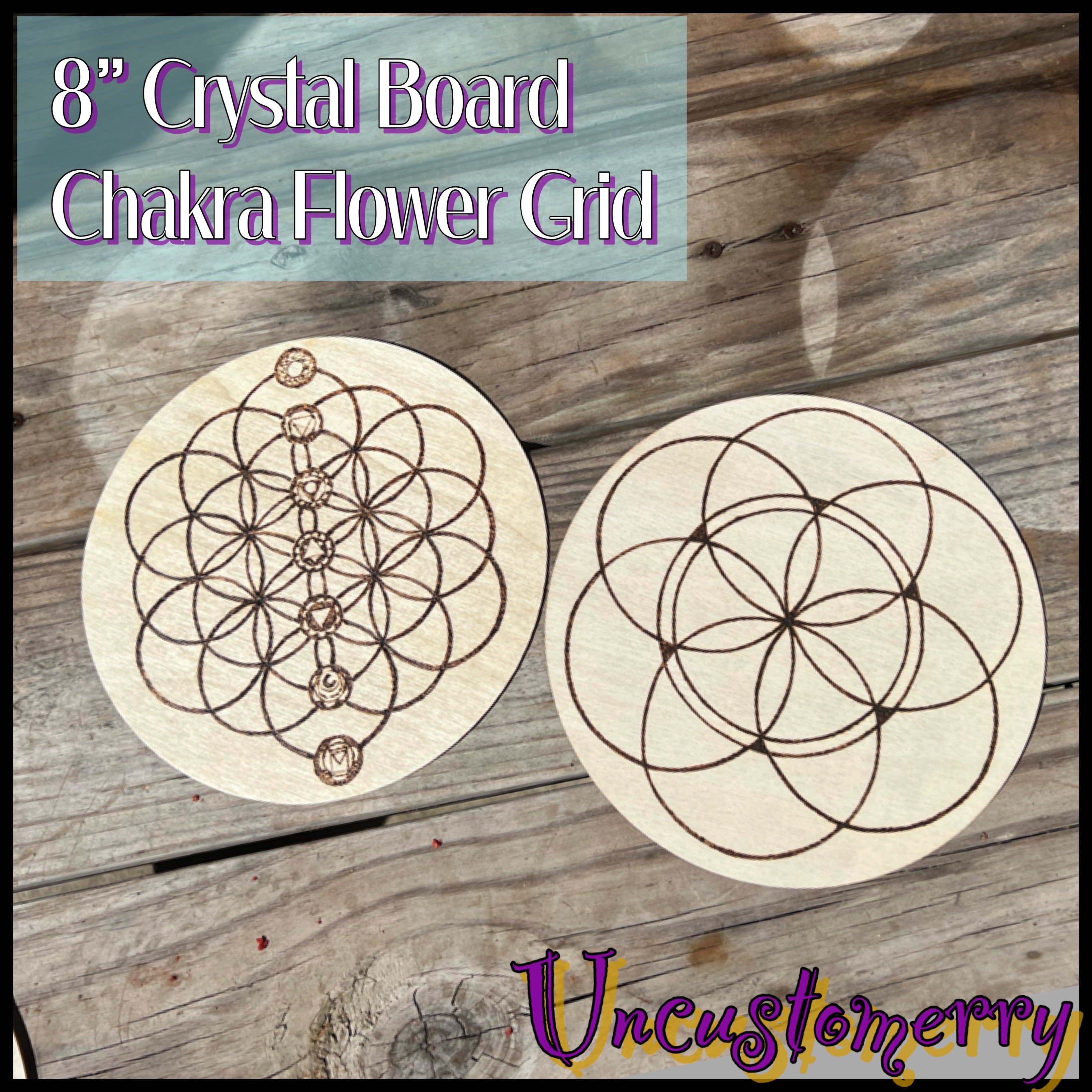 Board, Crystal Grid Flower 8" | Double-Sided Wood-Burned Flower of Life Layout for Crystals, Meditation & Decor