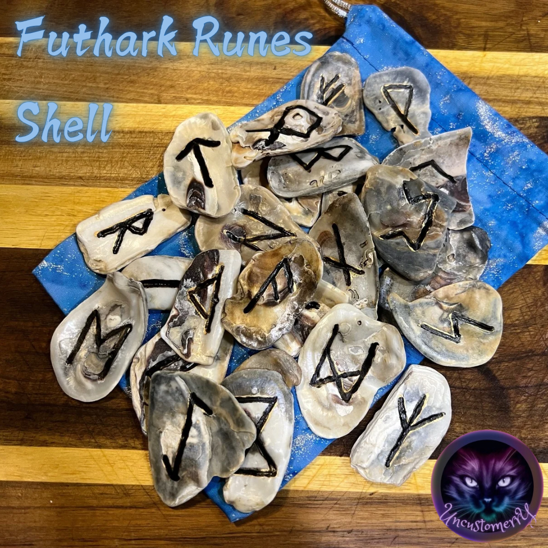 Runes, Elder Futhark Shell 25pc | Shell Rune Set with Drawstring Pouch (Ocean-Inspired)
