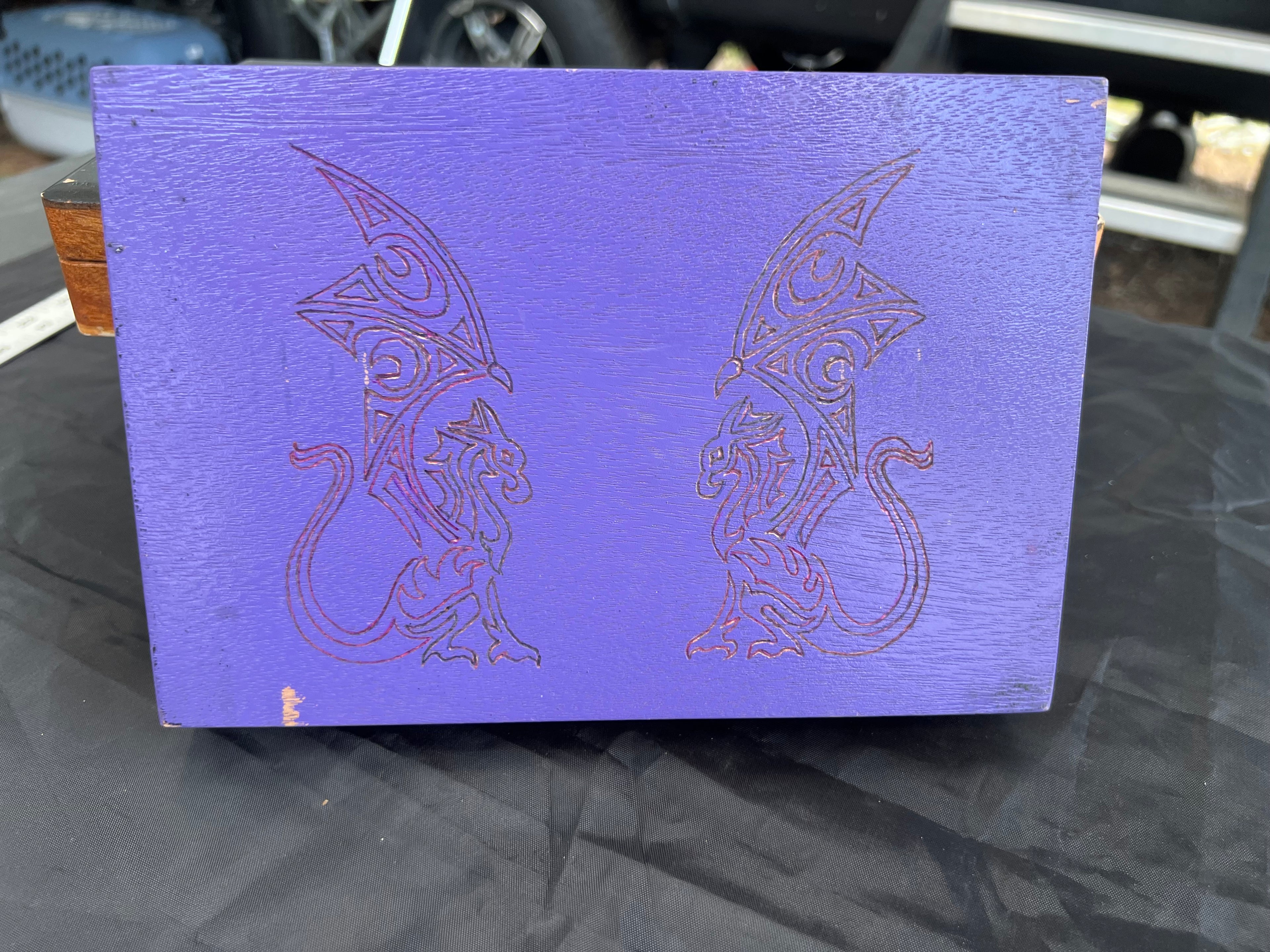 Box, Wood Engraved Double Dragon | Handcrafted Dragon Spirit Storage for Tarot & Crystals
