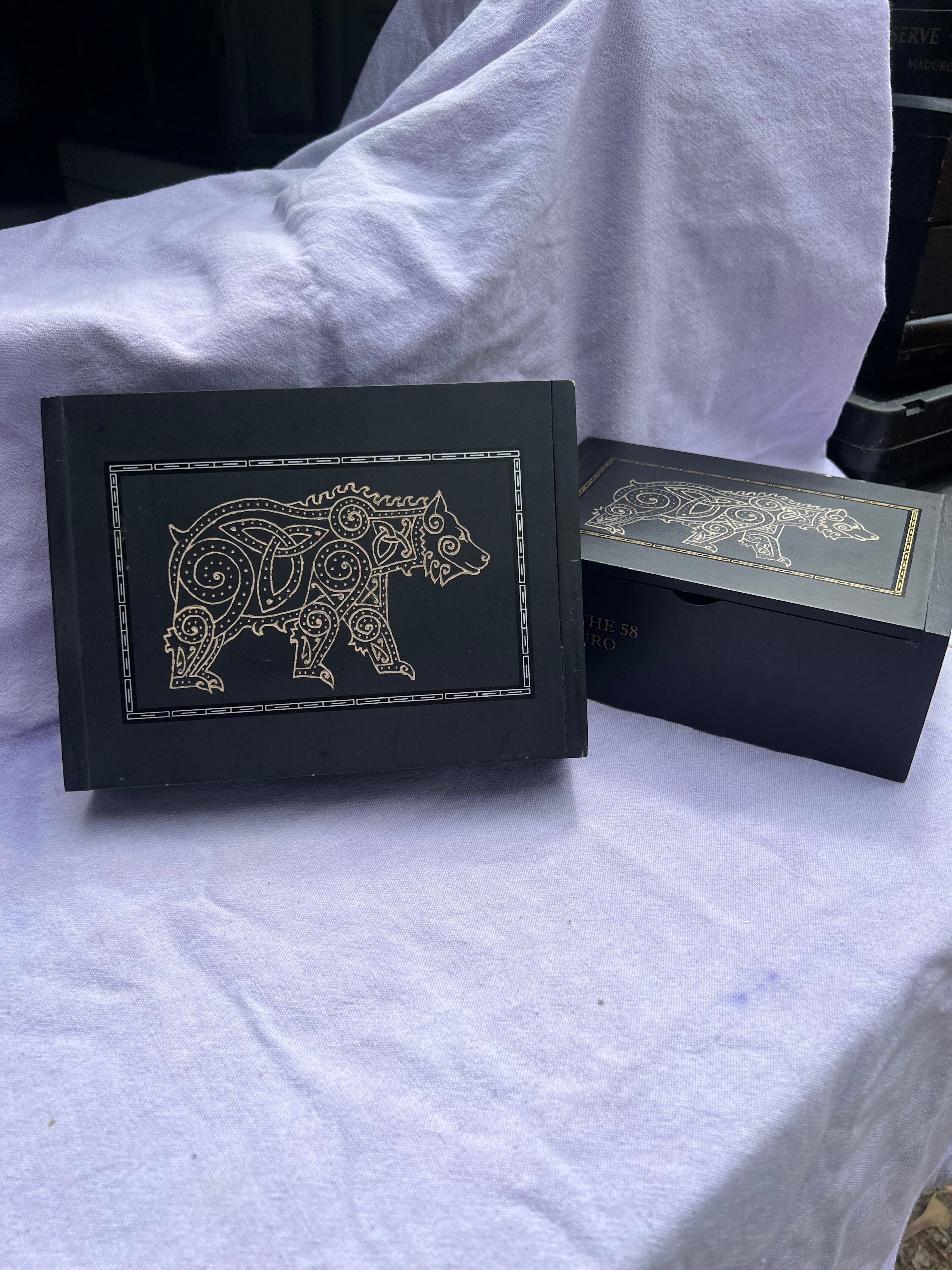 Box, Wood Engraved Celtic Bear | Handcrafted Animal Spirit Storage for Tarot & Crystals