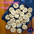 Runes, Elder Futhark Wood 25pc | Wooden Rune Set with Drawstring Pouch (Norse Divination Tools)