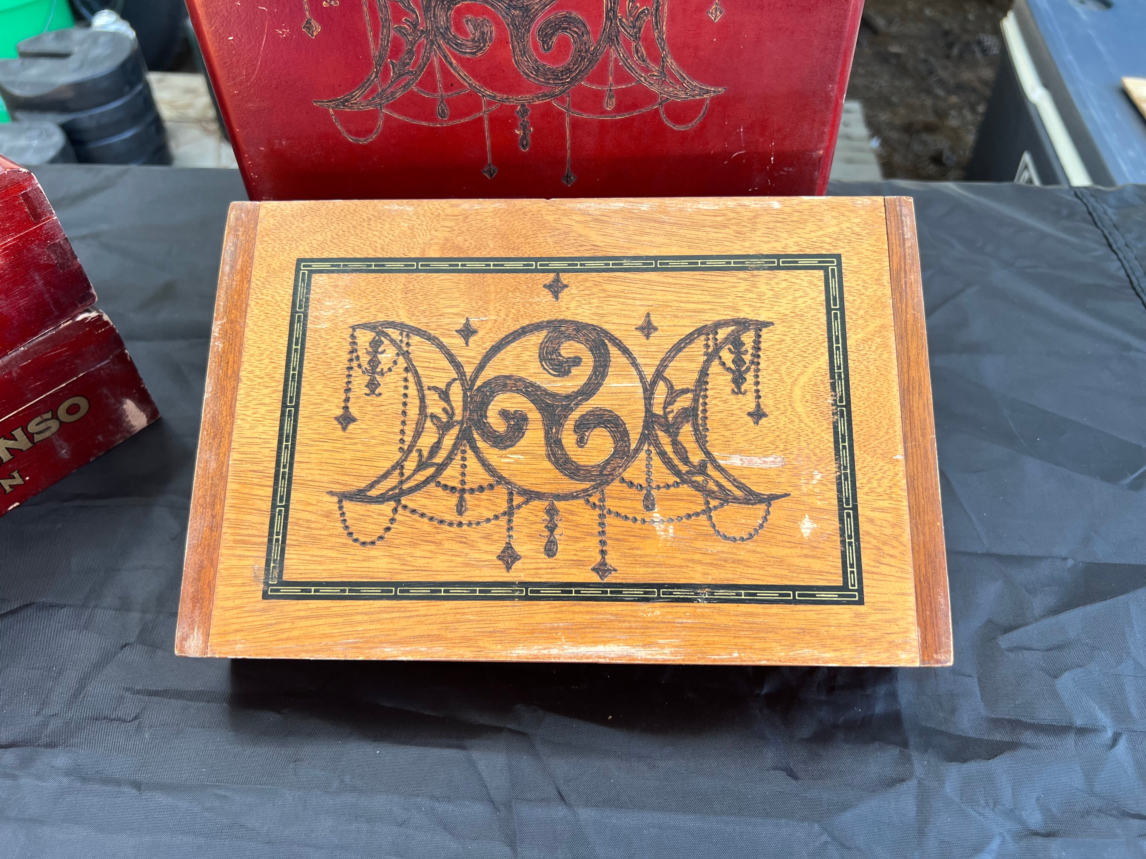 Box, Wood Burned Triple Moon Triskele | Handcrafted Goddess Storage for Tarot & Altar Tools