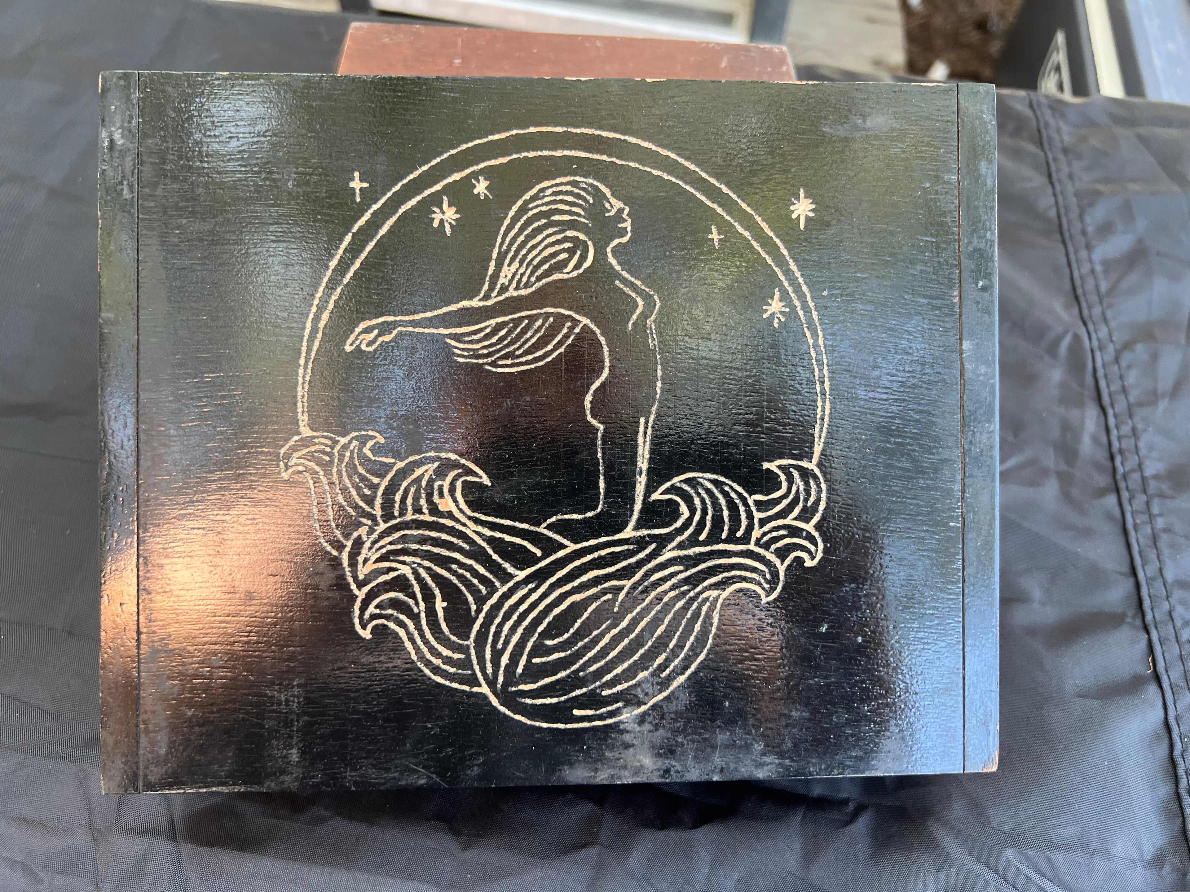 Box, Wood Engraved Goddess Water | Handcrafted Water Deity Storage for Tarot & Crystals