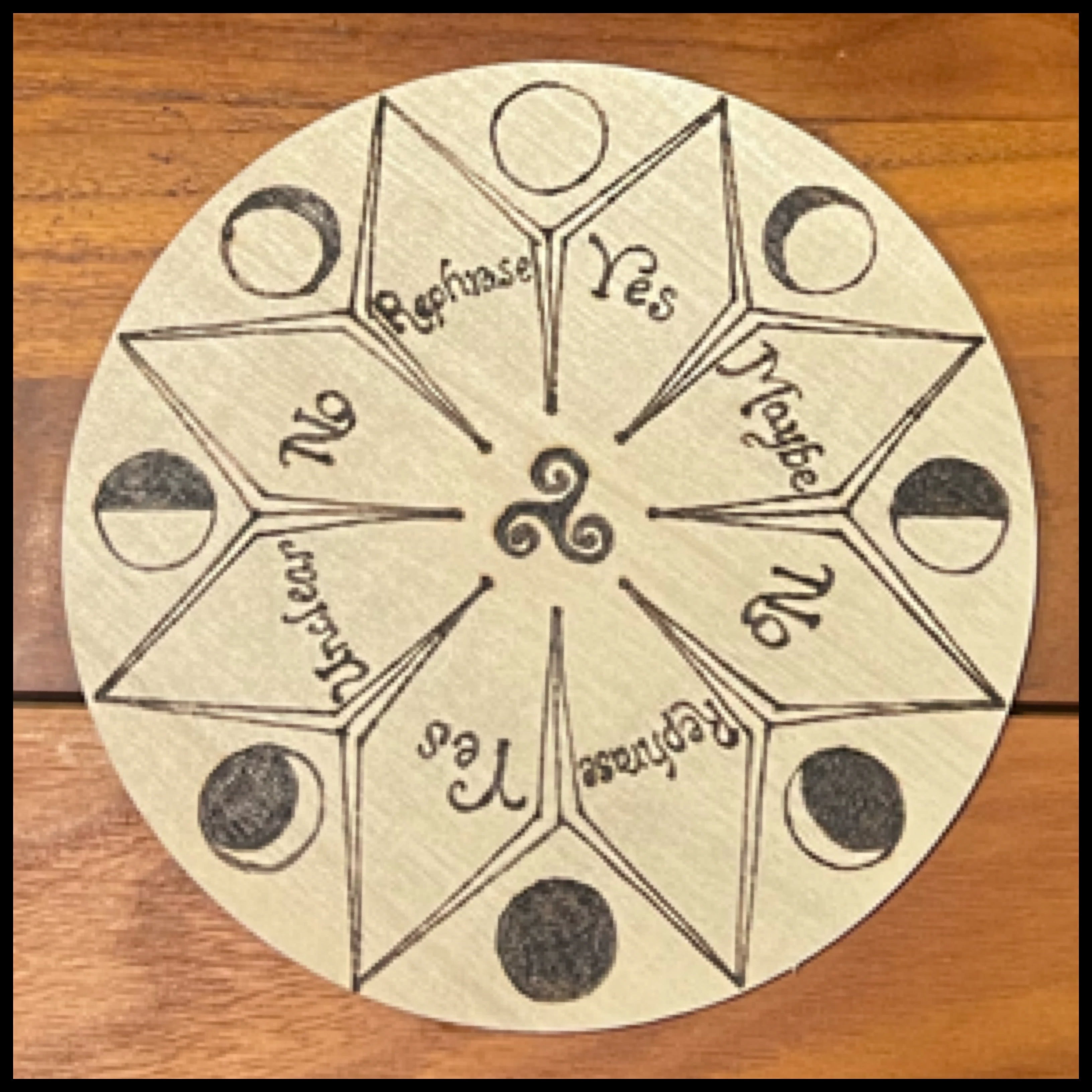 Board, Pendulum Moon Phase 6" | Hand Wood-Burned Pendulum Board + Crystal Grid Back