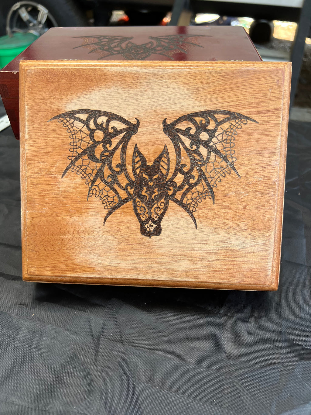 Box, Wood Burned Lace Bat | Handcrafted Gothic Storage for Tarot, Crystals & Altar Tools