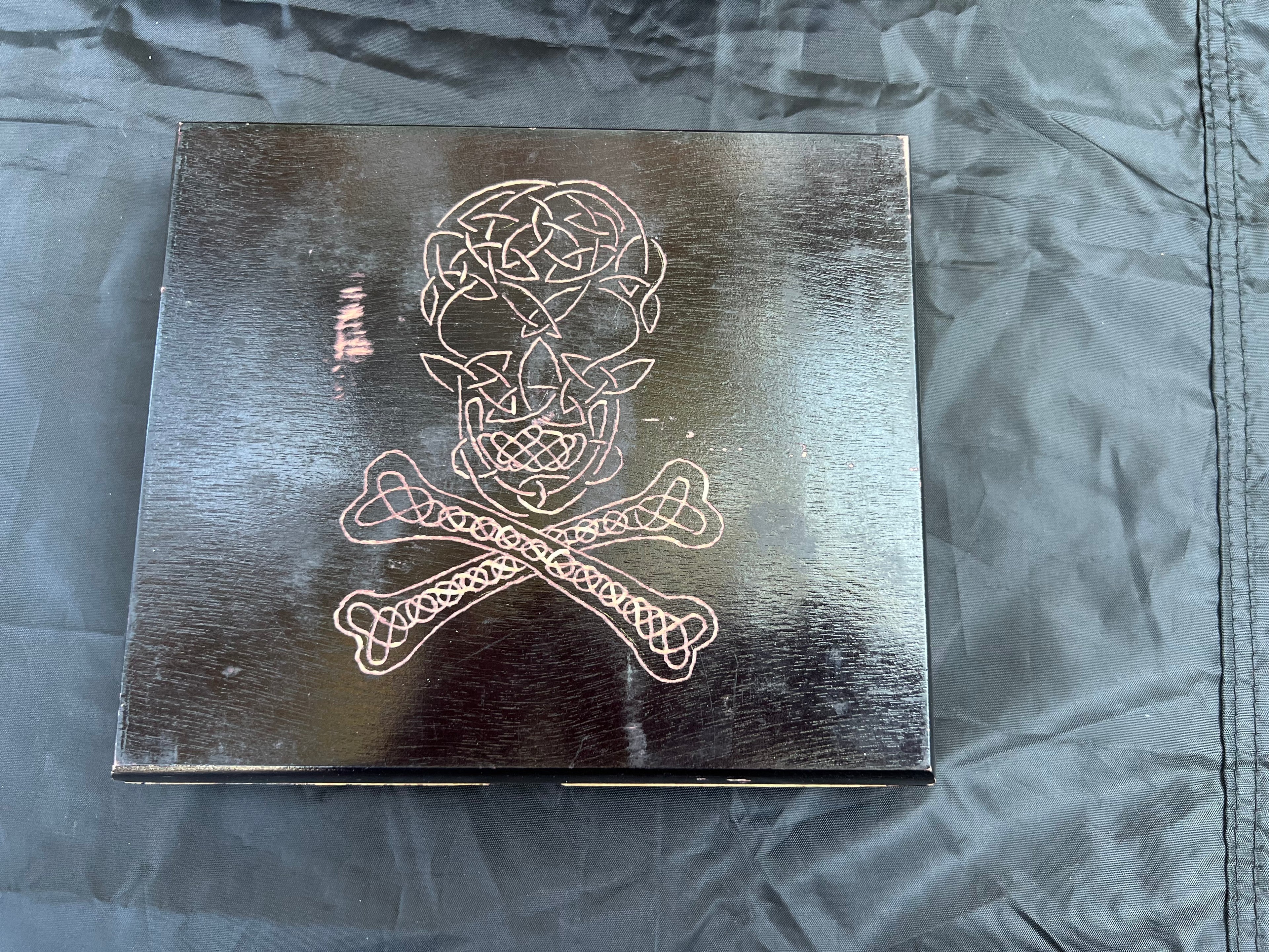 Box, Wood Engraved Skull & Bones | Handcrafted Celtic Gothic Storage for Tarot & Crystals