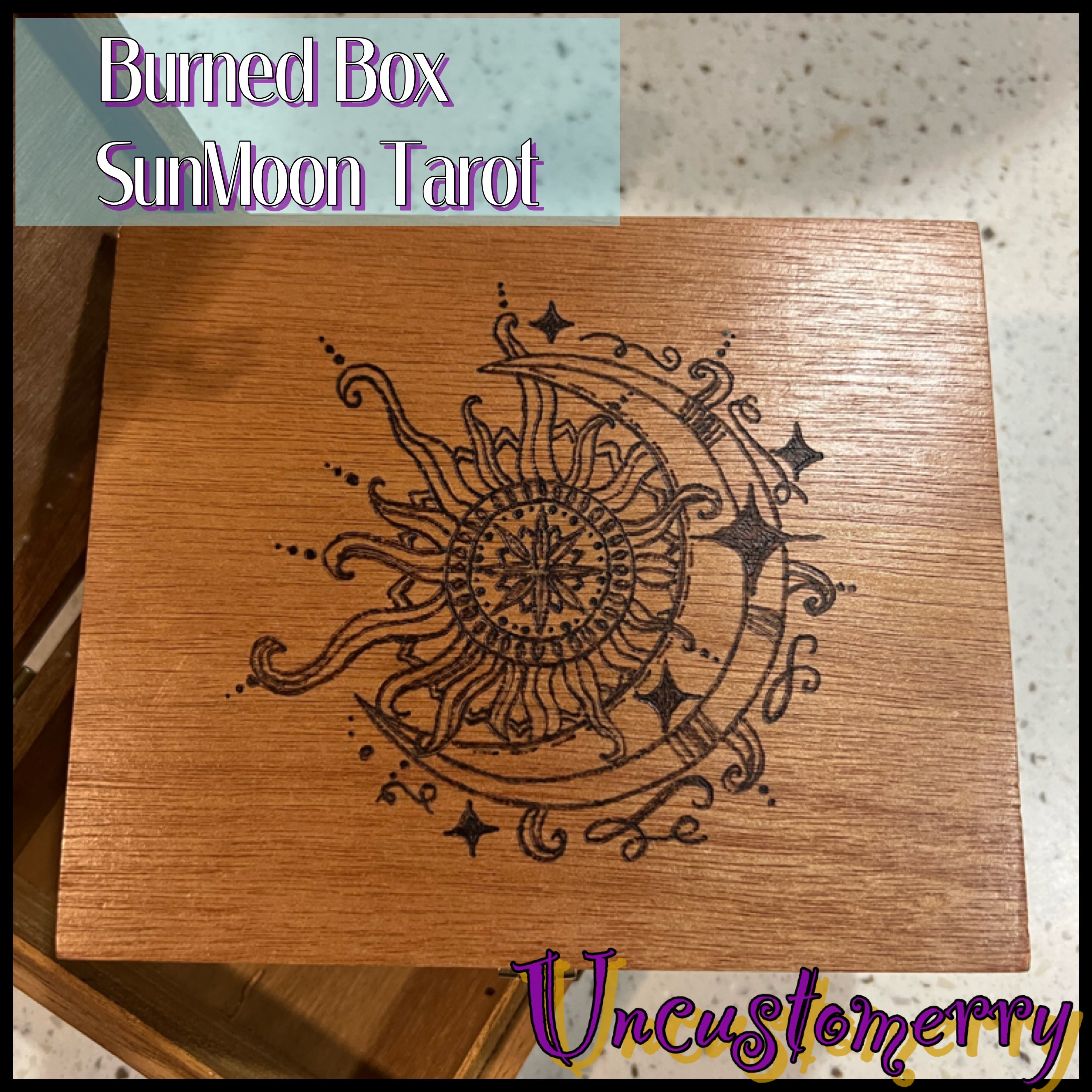 Box, Wood Burned Sun & Moon | Handcrafted Celestial Storage for Tarot, Crystals & Altar Tools