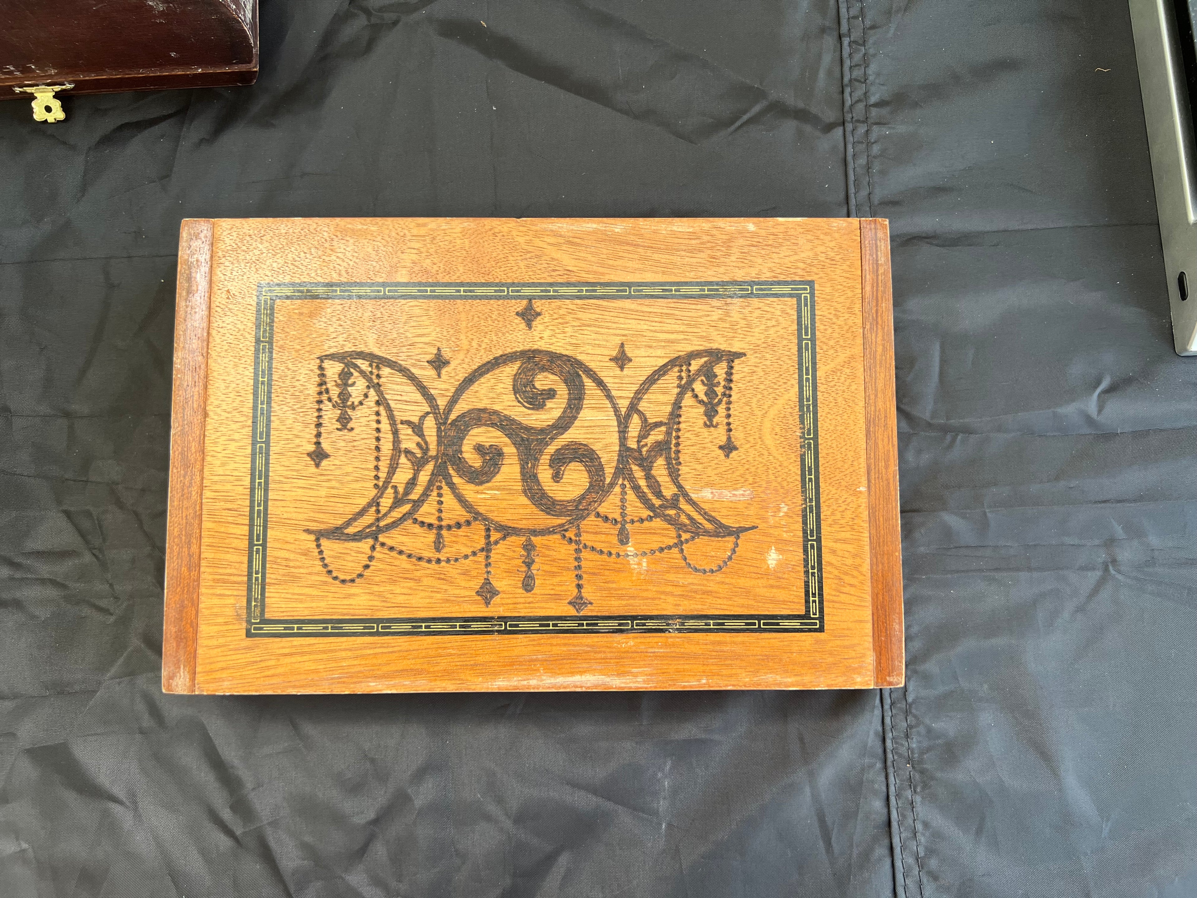 Box, Wood Burned Triple Moon Triskele | Handcrafted Goddess Storage for Tarot & Altar Tools