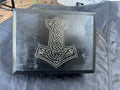 Box, Wood Engraved Thor's Hammer | Handcrafted Norse Mjolnir Storage for Tarot & Crystals