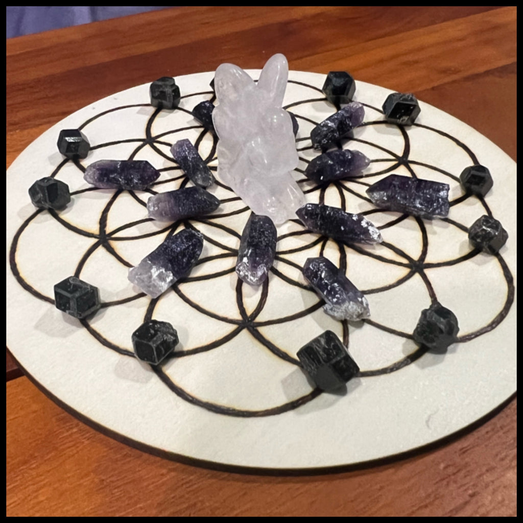 Board, Pendulum Tree Goddess 6" | Hand Wood-Burned Pendulum Board + Crystal Grid Back