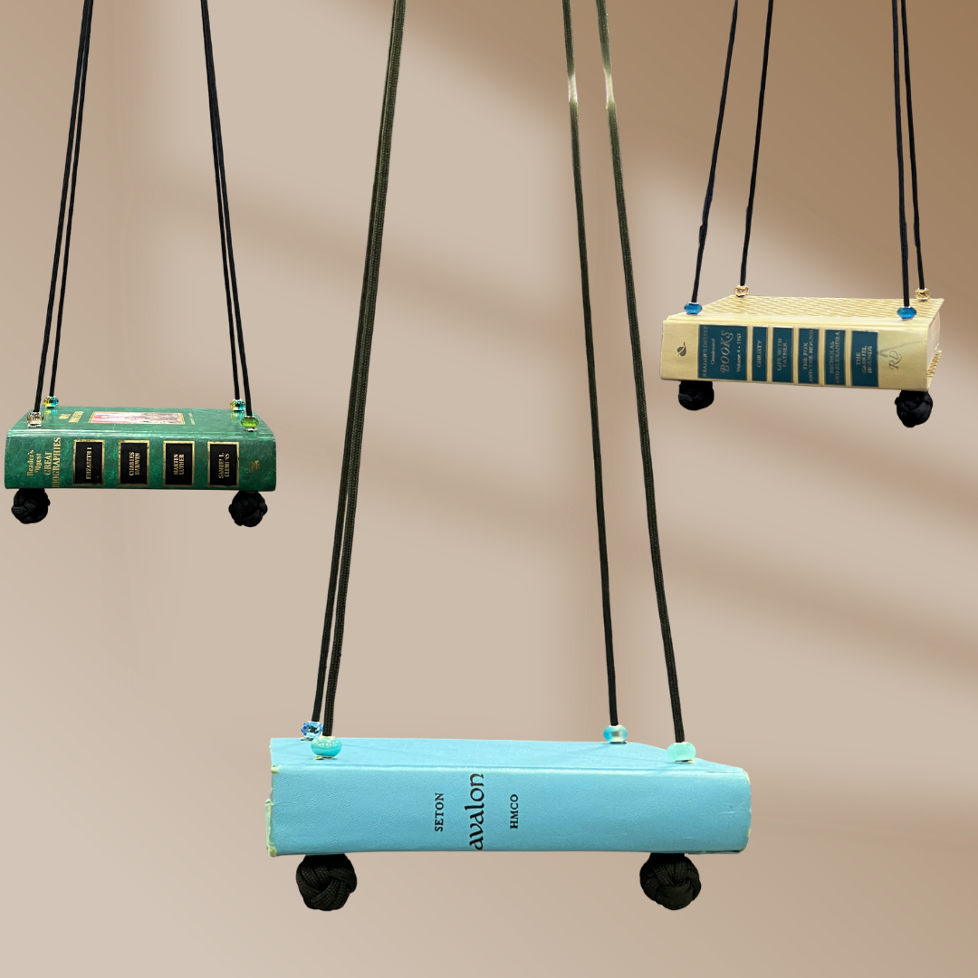 Book Shelf Hanging Spellbound Shelf| Repurposed Hardback Hanging Shelf with Paracord (Upcycled Decor)