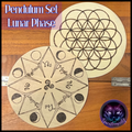 Board, Pendulum Moon Phase 6" | Hand Wood-Burned Pendulum Board + Crystal Grid Back