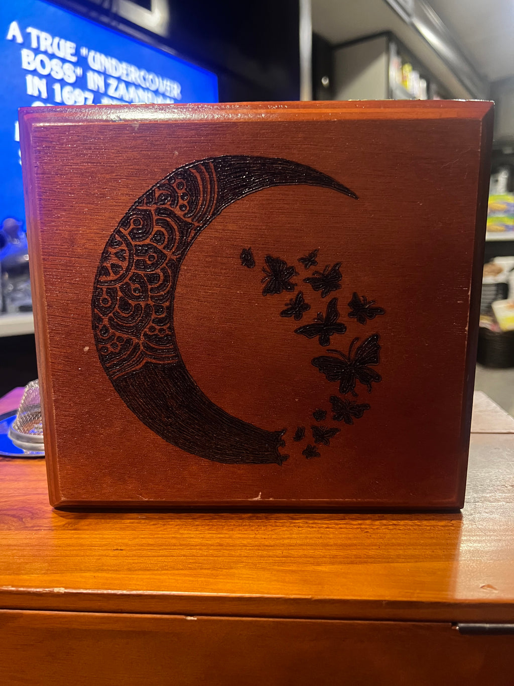 Box, Wood Burned Butterfly Moon | Handcrafted Celestial Storage for Tarot, Crystals & Altar Tools