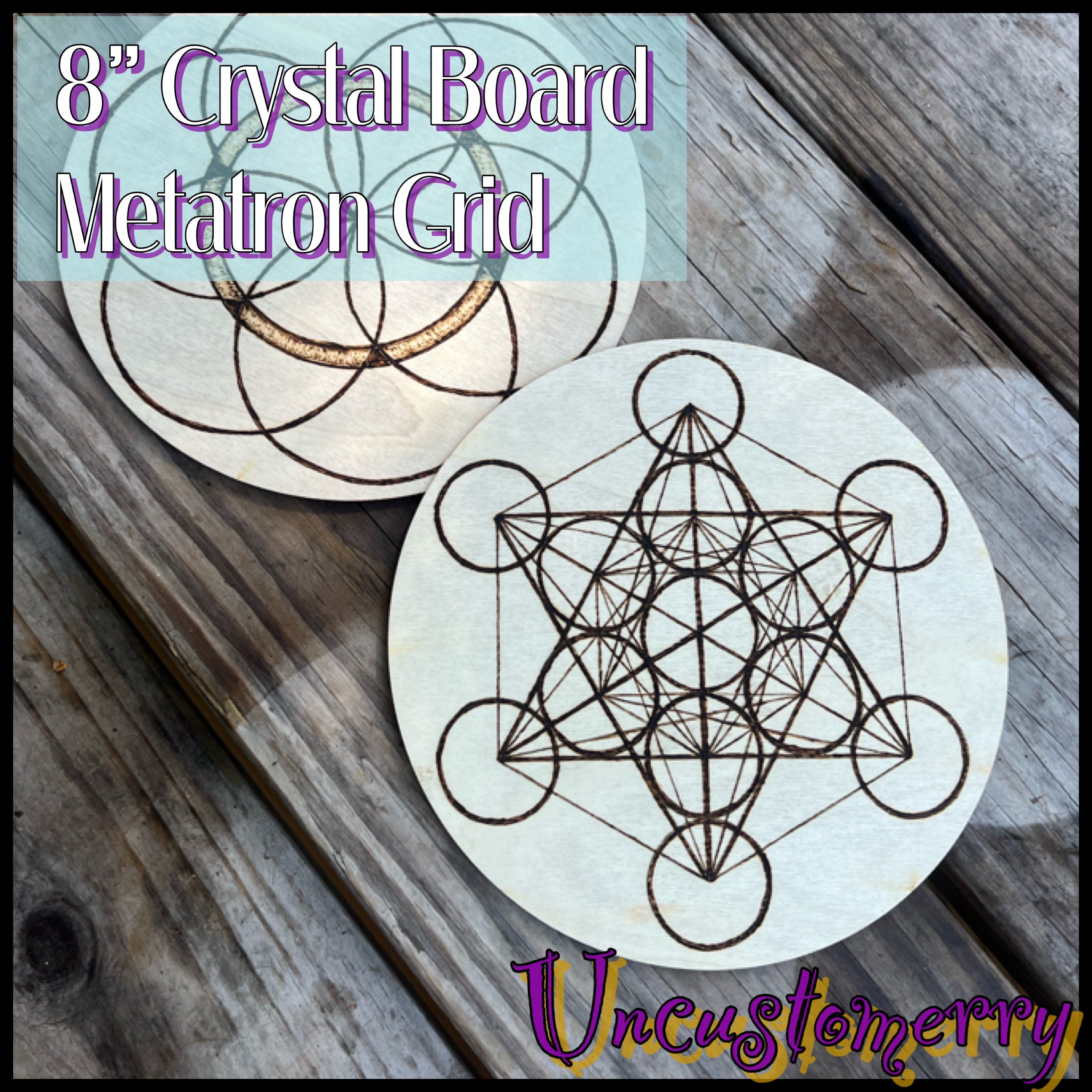 Board, Crystal Grid Metatron 8" | Double-Sided Wood-Burned Sacred Geometry Layout for Crystals & Altar Work