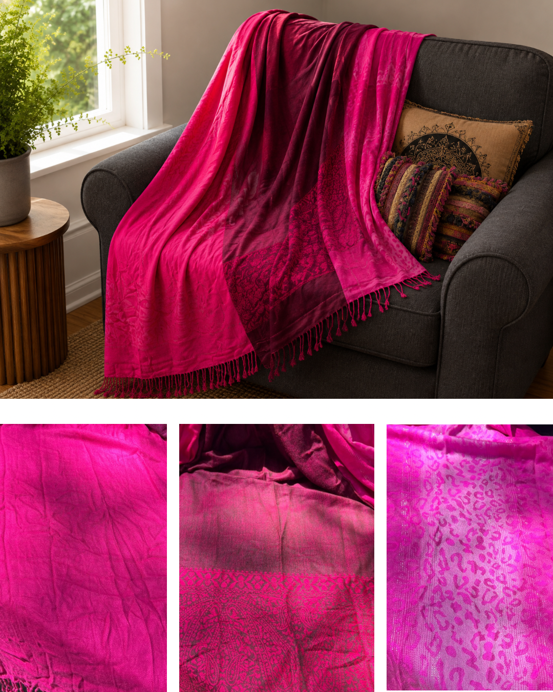 Blanket Boho Throw Pinks - Upcycled Pashmina Scarf Throw