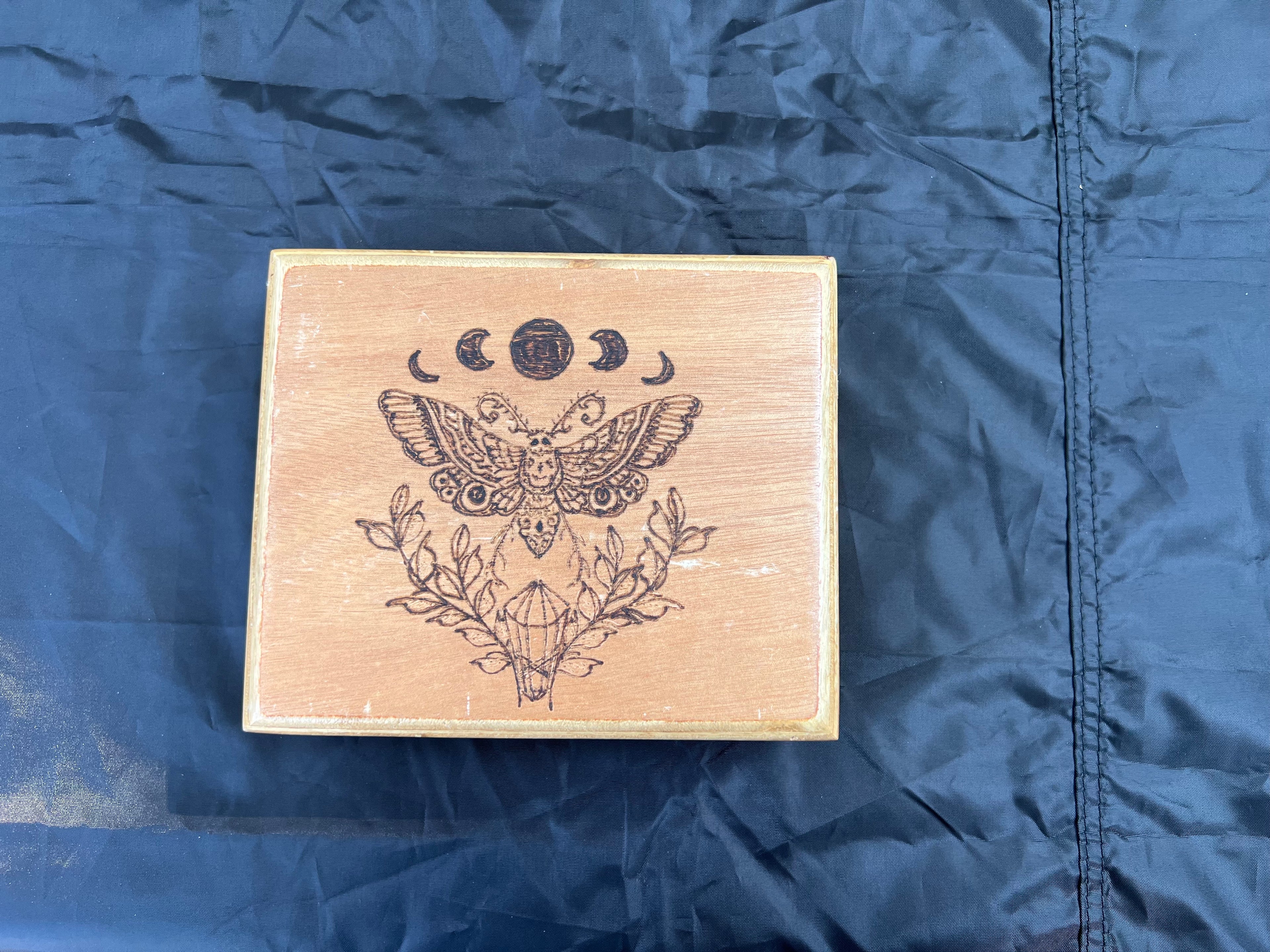 Box, Wood Burned Dark Moth | Handcrafted Mystical Storage for Tarot, Crystals & Altar Tools