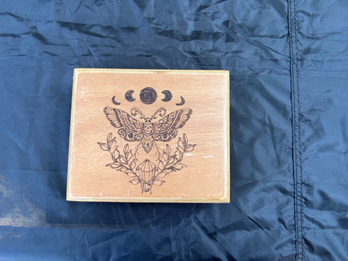 Box, Wood Burned Dark Moth | Handcrafted Mystical Storage for Tarot, Crystals & Altar Tools