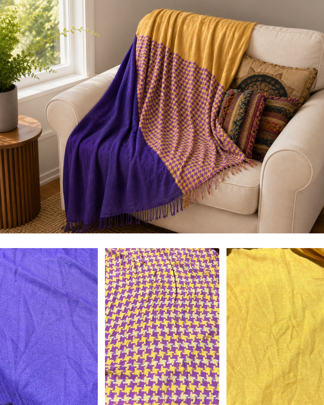 Blanket Boho Throw Purples - Upcycled Pashmina Scarf Throw