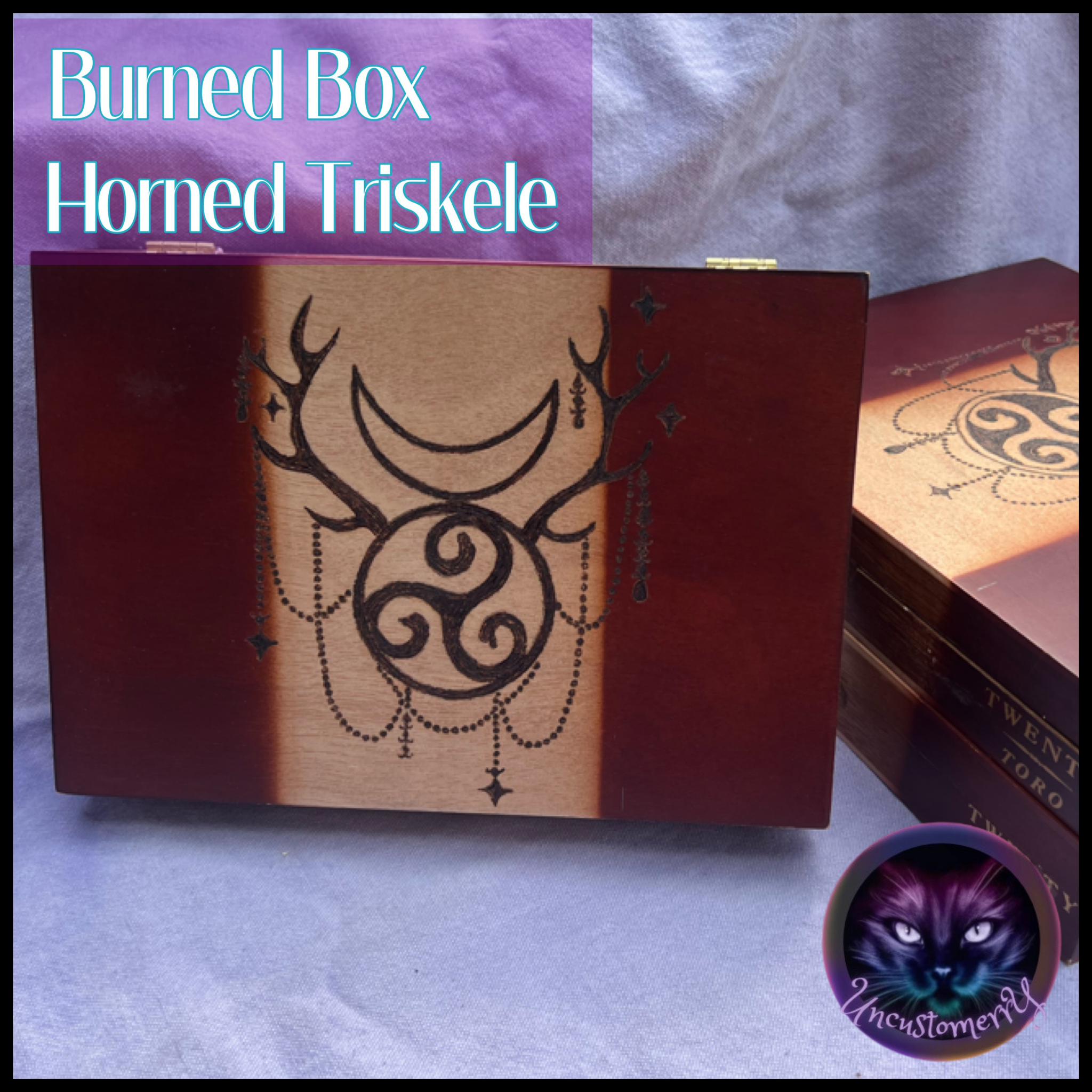 Box, Wood Burned Horned Triskele | Handcrafted Celtic Pagan Storage for Tarot & Altar Tools