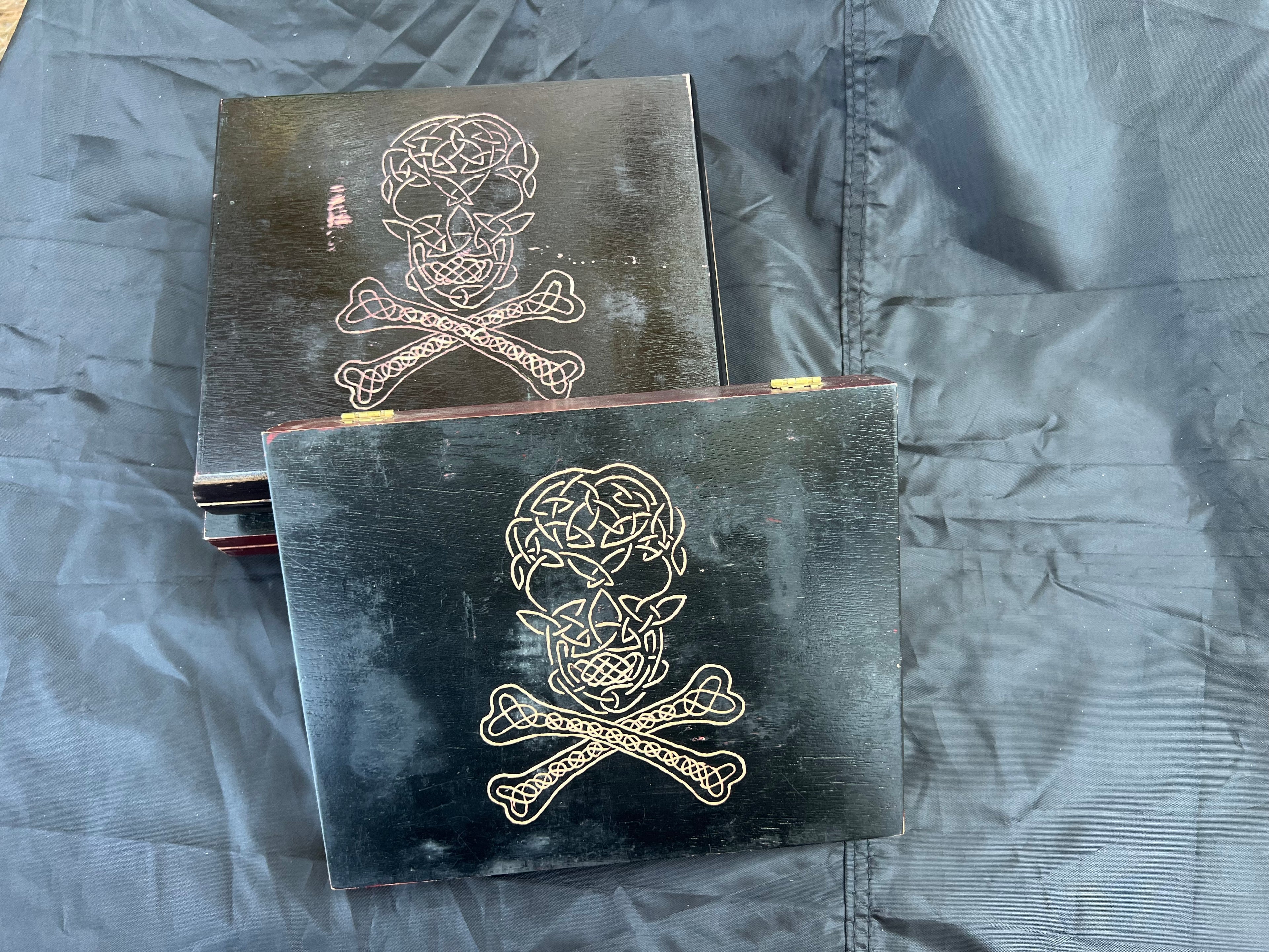 Box, Wood Engraved Skull & Bones | Handcrafted Celtic Gothic Storage for Tarot & Crystals