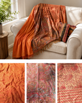 Blanket Boho Throw Oranges - Upcycled Pashmina Scarf Throw