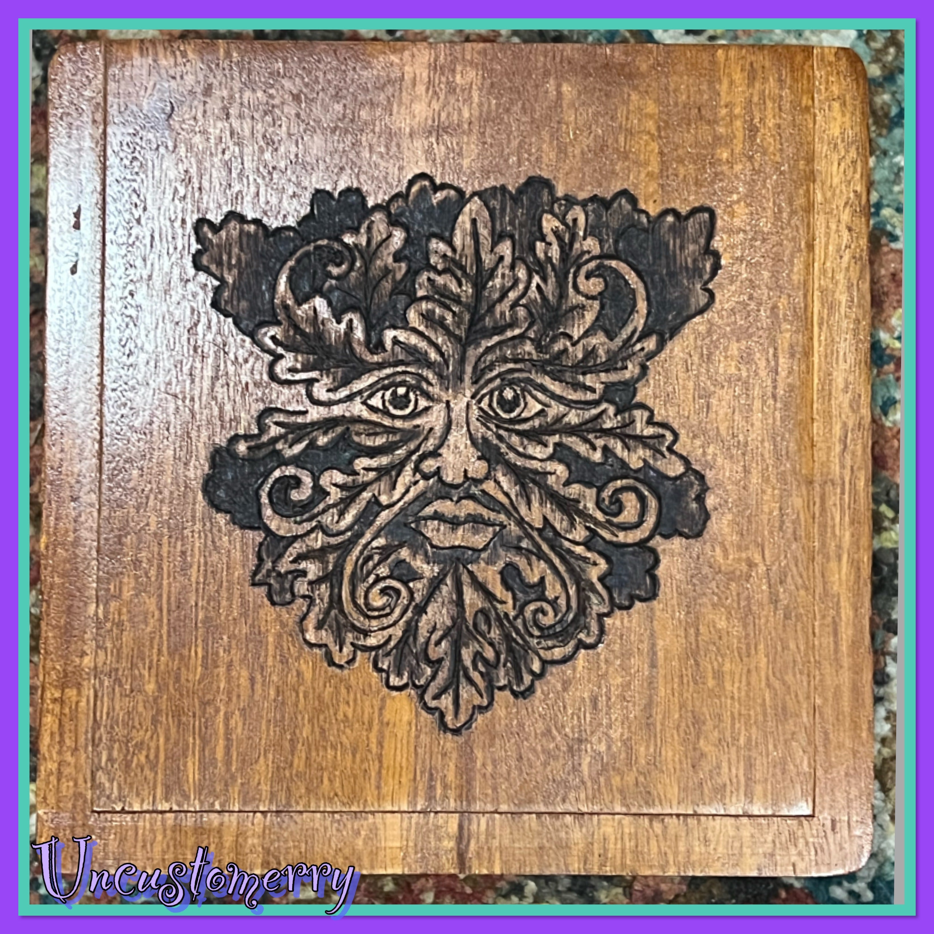 Box, Wood Burned Greenman | Handcrafted Nature Spirit Storage for Tarot, Crystals & Altar Tools