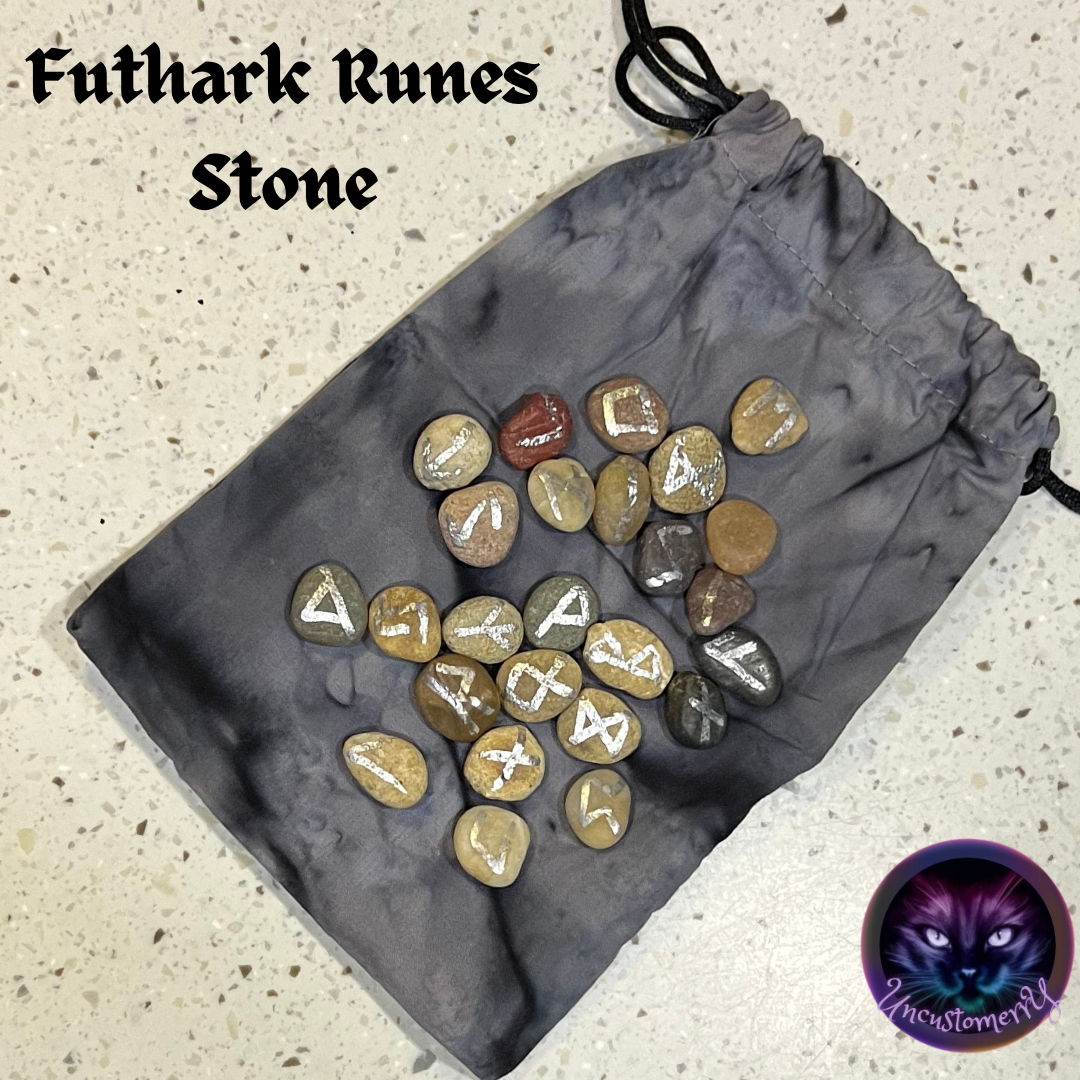Runes, Elder Futhark Stone 25pc | River Pebble Rune Set with Drawstring Pouch