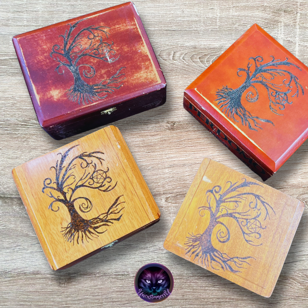Box, Wood Burned Pentacle Tree | Handcrafted Pagan Storage for Tarot, Crystals & Altar Tools
