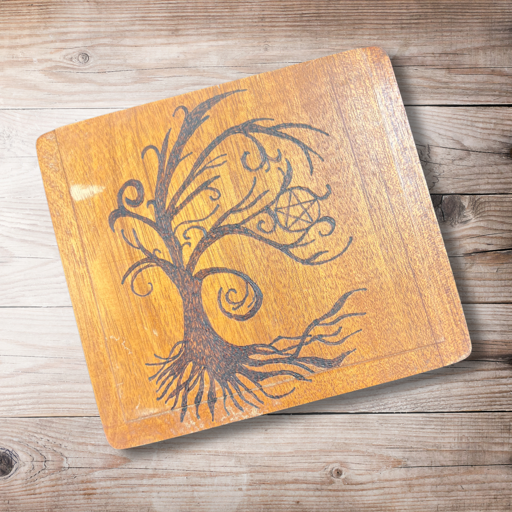 Box, Wood Burned Pentacle Tree | Handcrafted Pagan Storage for Tarot, Crystals & Altar Tools