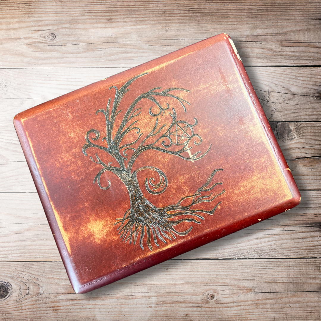 Box, Wood Burned Pentacle Tree | Handcrafted Pagan Storage for Tarot, Crystals & Altar Tools