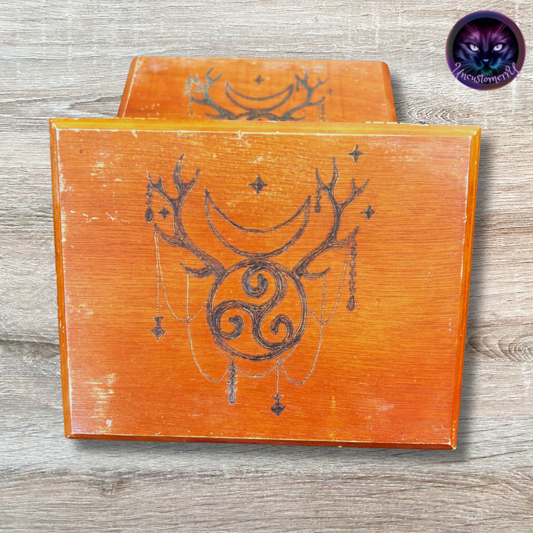 Box, Wood Burned Horned Triskele | Handcrafted Celtic Pagan Storage for Tarot & Altar Tools