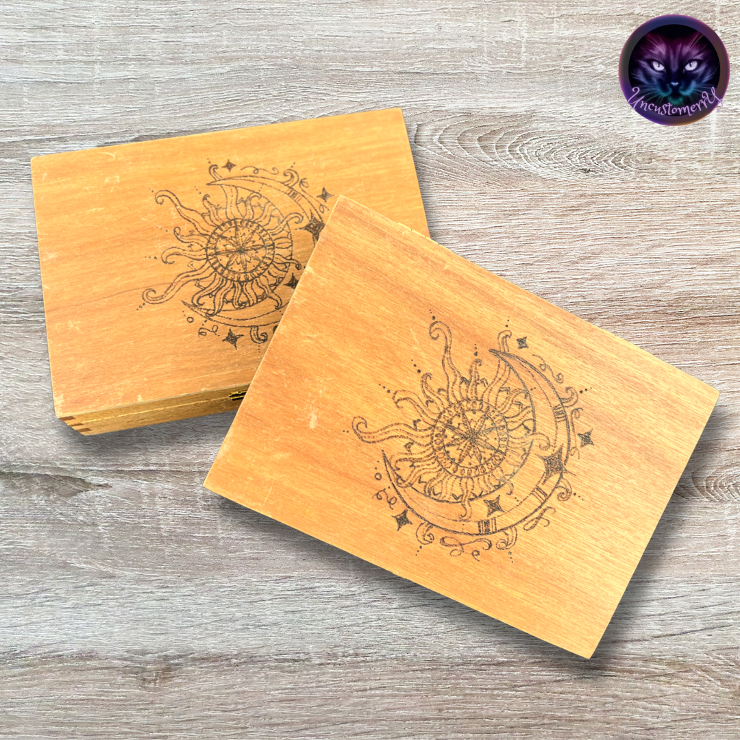 Box, Wood Burned Sun & Moon | Handcrafted Celestial Storage for Tarot, Crystals & Altar Tools