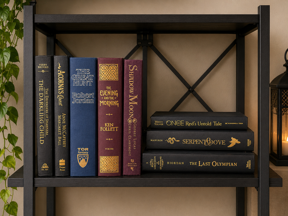 Book Shelf Hanging Sci-Fi Fantasy| Repurposed Hardback Hanging Shelf with Paracord (Upcycled Decor)