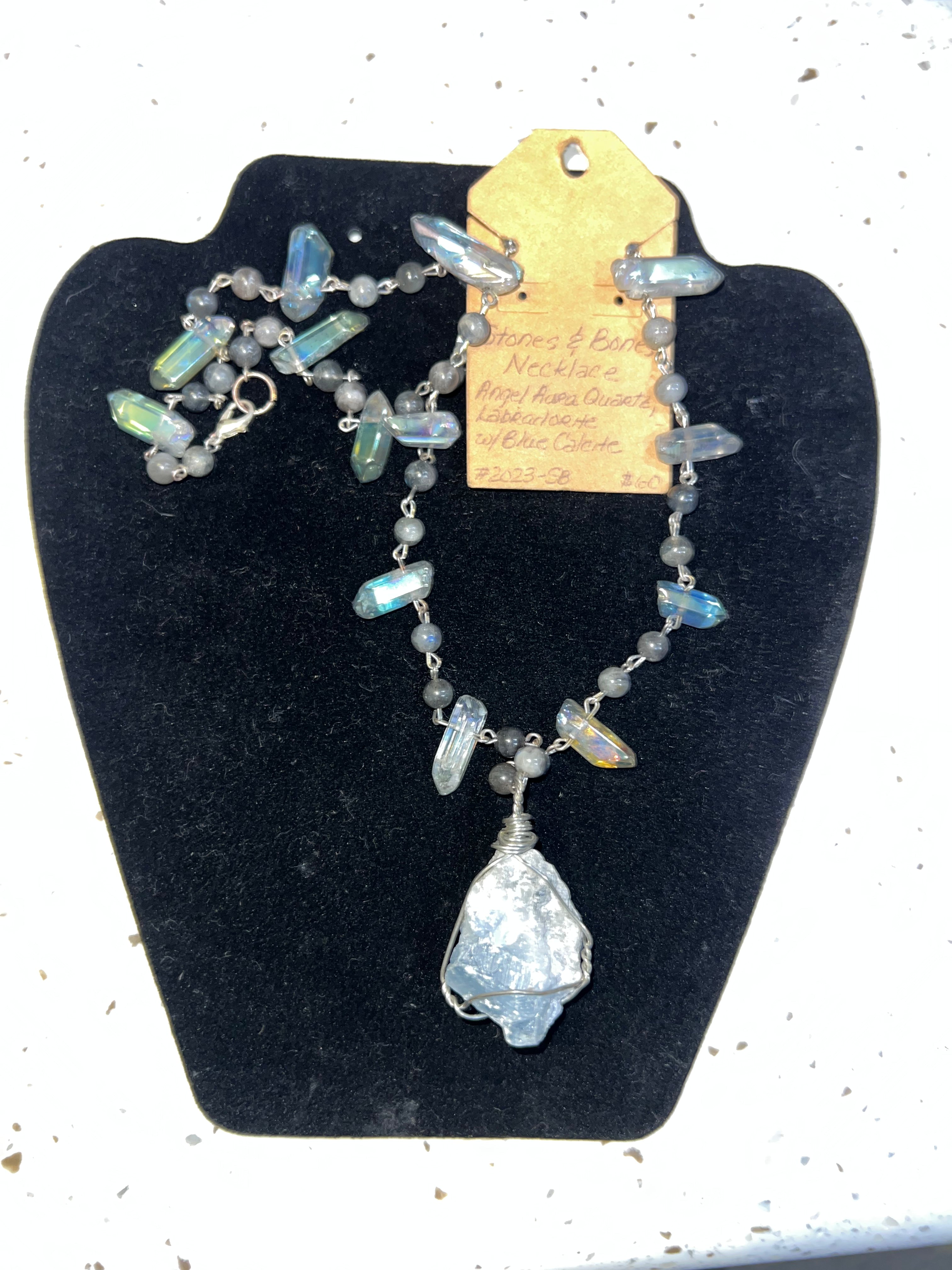 Necklace S&B 25” Angel Aura Quartz, Labradorite w/Blue Calcite